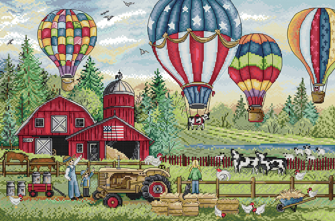 Farms and Hot Air Balloons Cross Stitch Kits