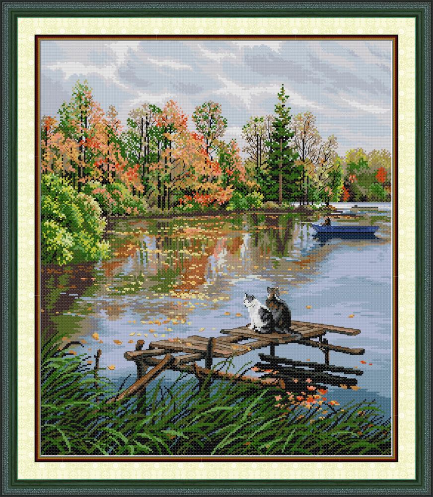 Two Cats by The River Cross Stitch Kits