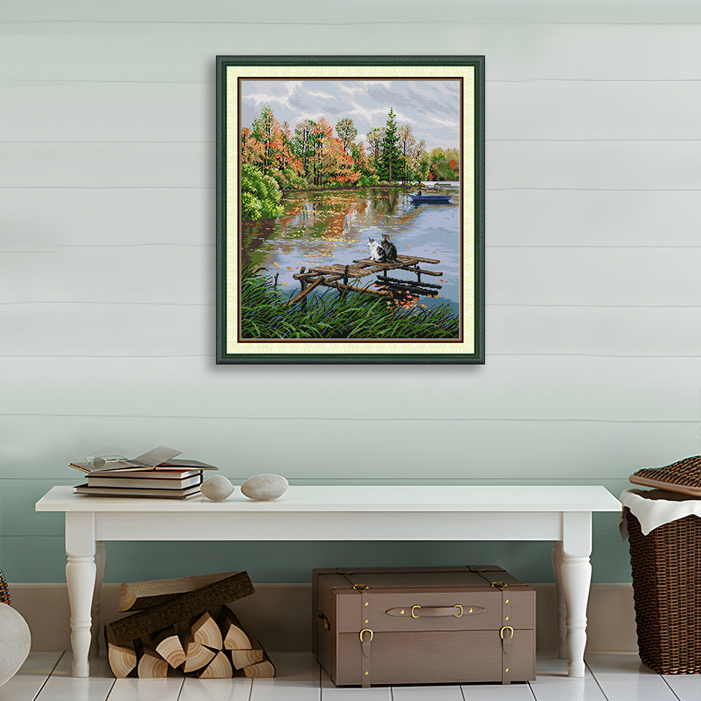 Two Cats by The River Cross Stitch Kits
