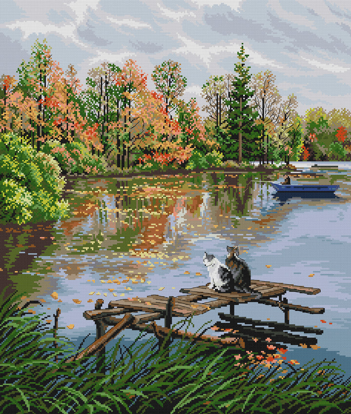 Two Cats by The River Cross Stitch Kits
