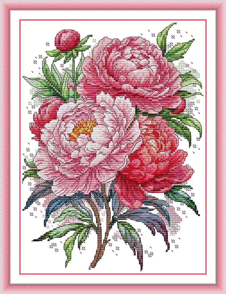 A Branch of Red Peony Flowers Cross Stitch Kits