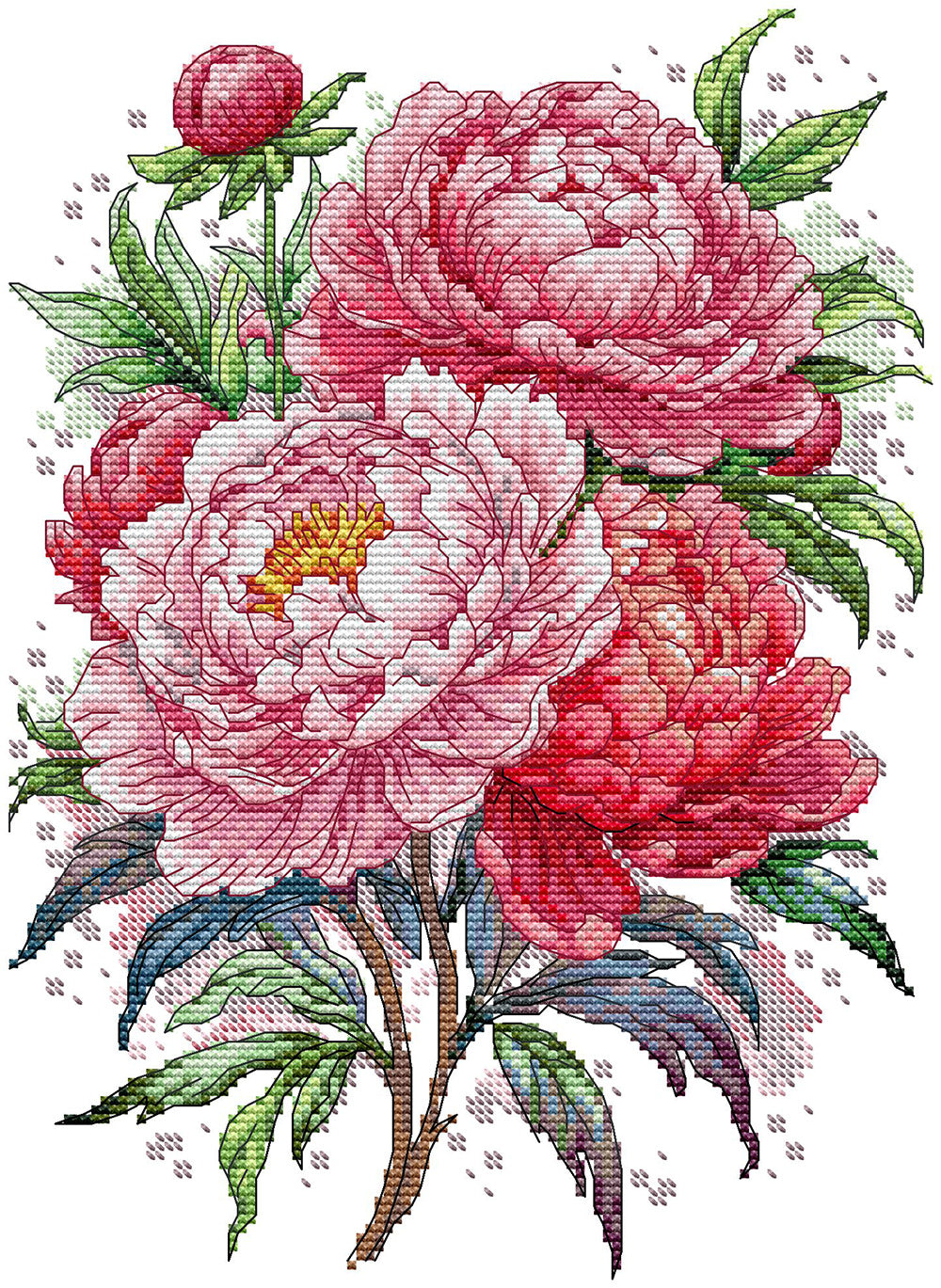 A Branch of Red Peony Flowers Cross Stitch Kits