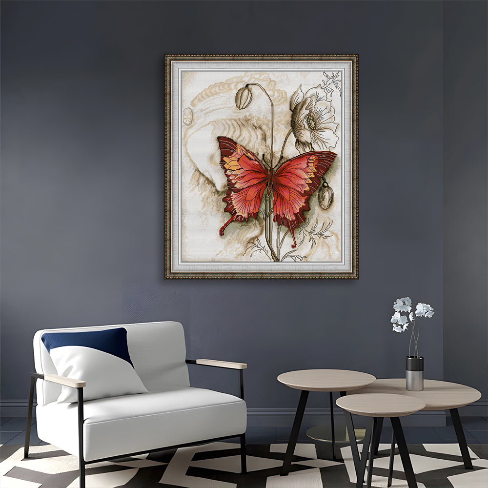 Red Butterfly Cross Stitch Kits