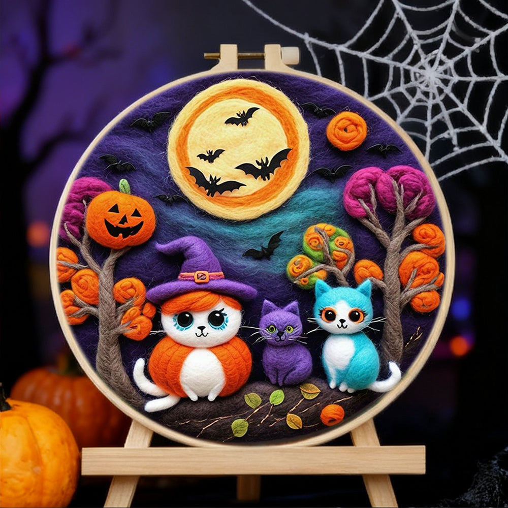 Halloween Needle Felting Kit For Beginners - Bat Felt Painting Set With Wool, Needles, Pad & Frame | Spooky DIY Felt Art Craft Kit