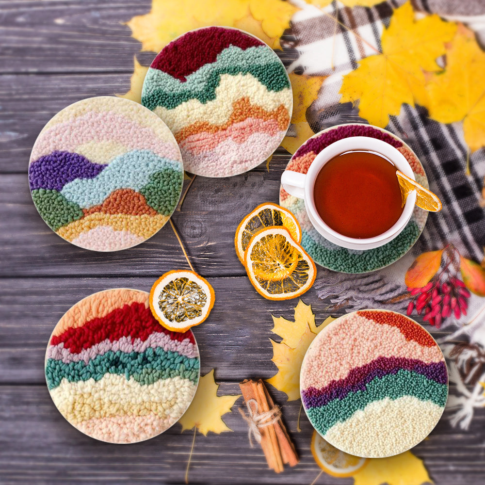 Colorful Levels Punch Needle Coasters Kits 6 Pack