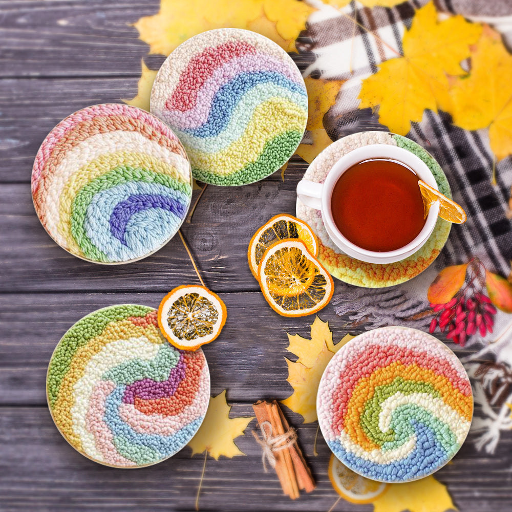 Rainbow Roll Punch Needle Coasters Kits 6 Pack