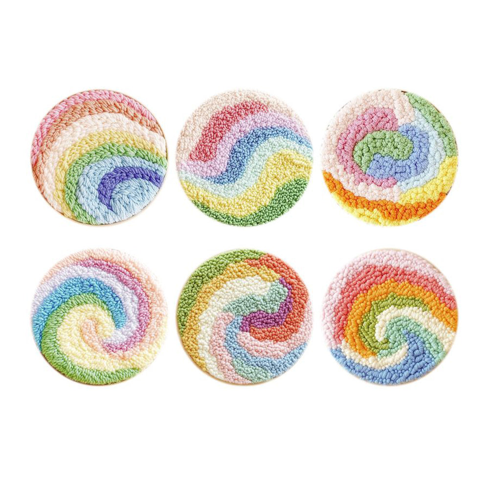 Rainbow Roll Punch Needle Coasters Kits 6 Pack