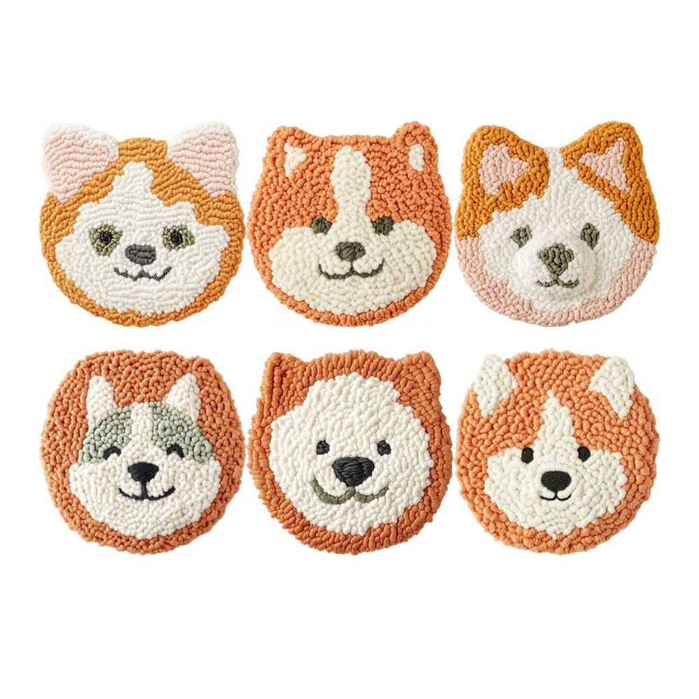 Cute Shiba Inu Punch Needle Coasters Kits 6 Pack