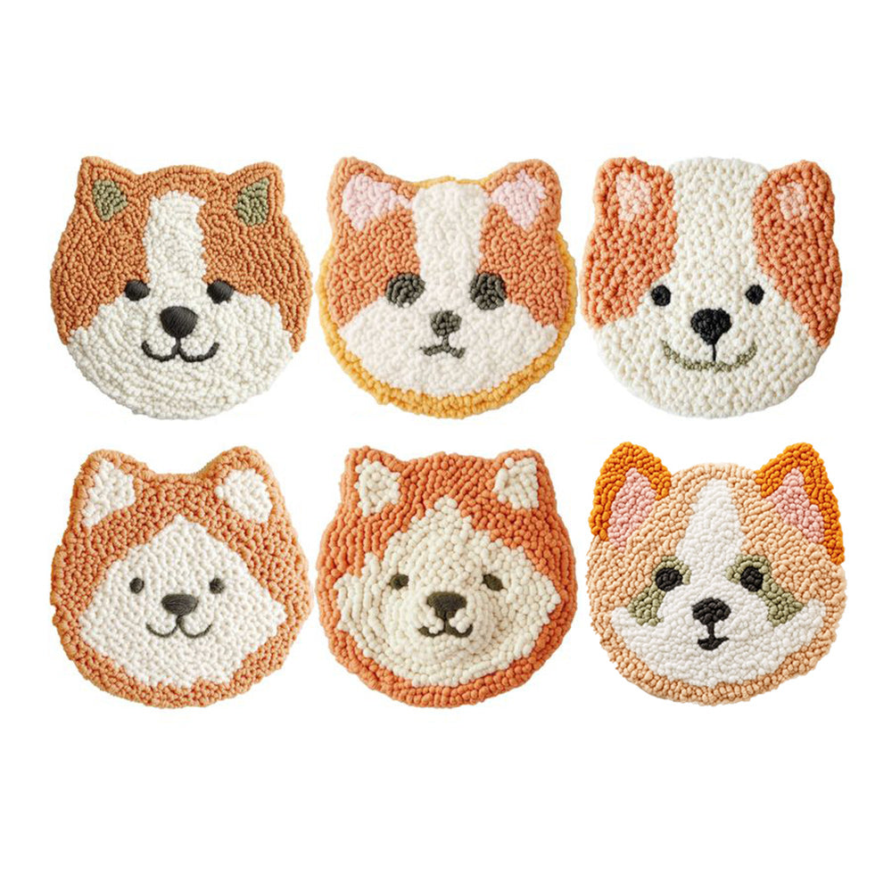 Cute Puppy Punch Needle Coasters Kits 6 Pack