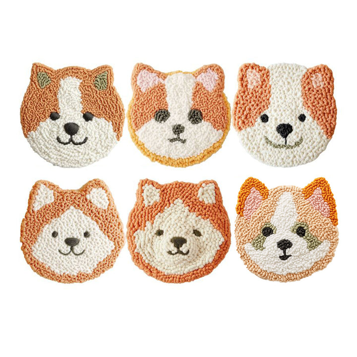 Cute Puppy Punch Needle Coasters Kits 6 Pack