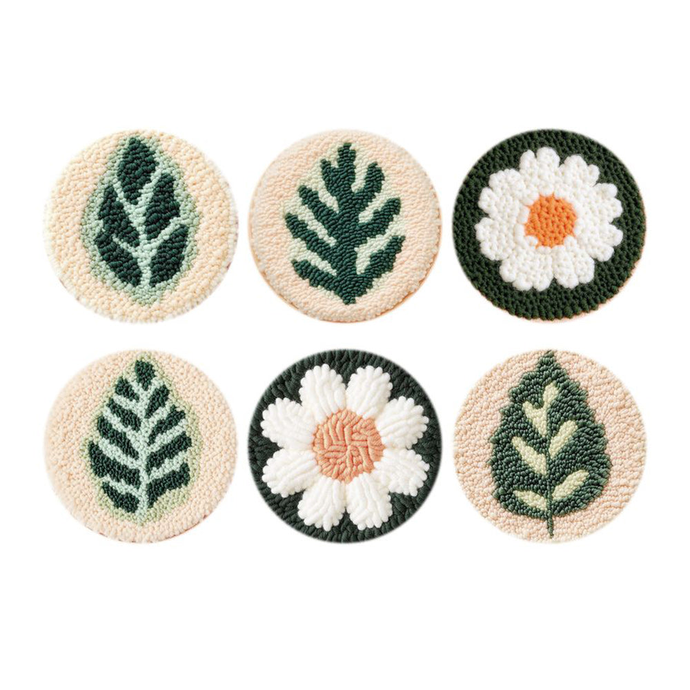 Flowers and Leaves Punch Needle Coasters Kits 6 Pack