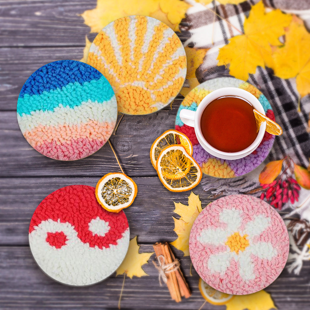 Color Combination Punch Needle Coasters Kits 6 Pack