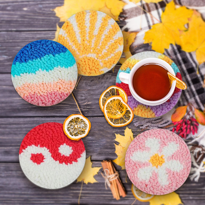Color Combination Punch Needle Coasters Kits 6 Pack