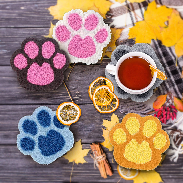 Paw Prints Punch Needle Coasters Kits 6 Pack