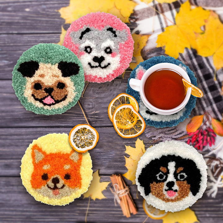 Animal Avatar Punch Needle Coasters Kits 6 Pack
