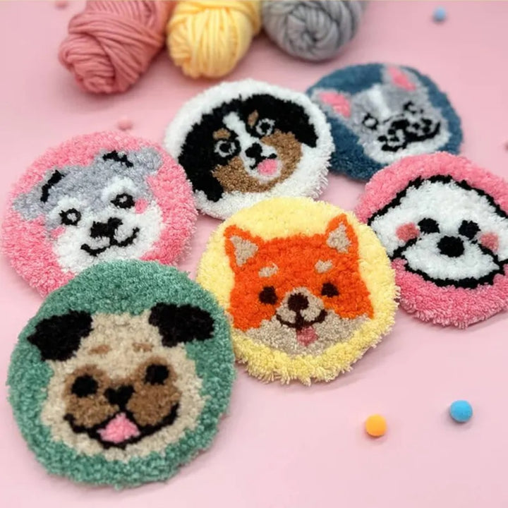 Animal Avatar Punch Needle Coasters Kits 6 Pack