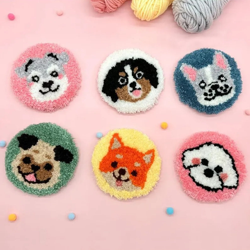 Animal Avatar Punch Needle Coasters Kits 6 Pack