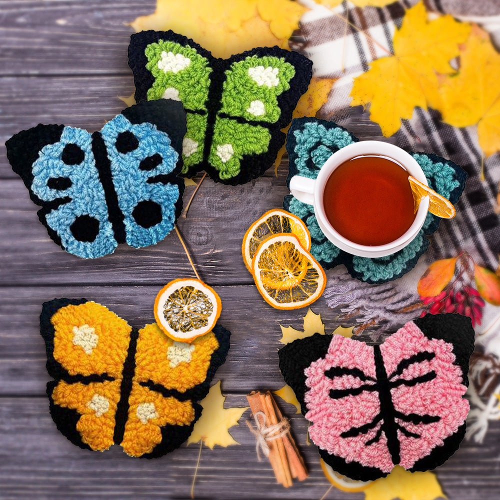 Butterfly Punch Needle Coasters Kits 6 Pack