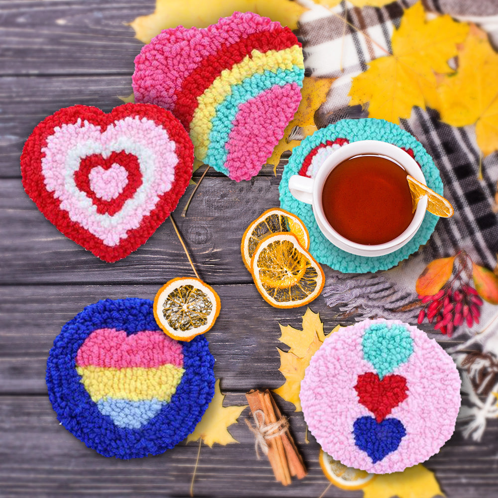 Diverse Love Punch Needle Coasters Kits 6 Pack