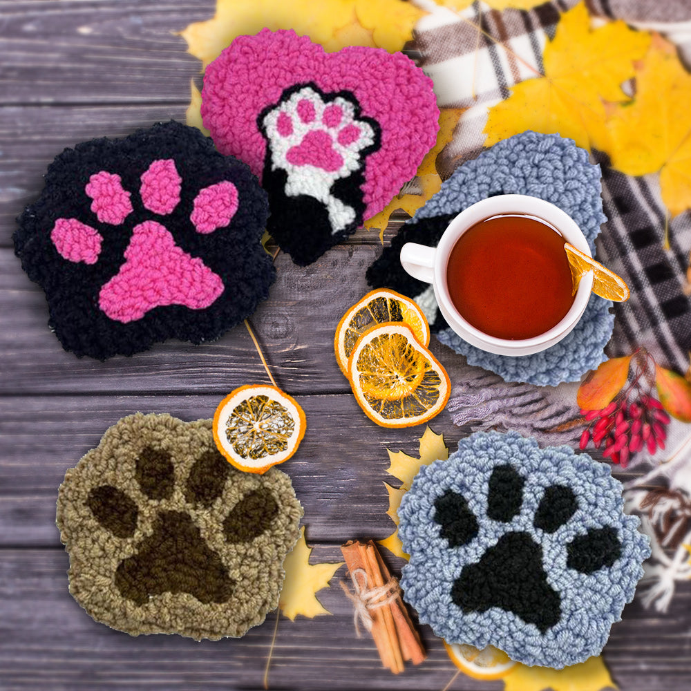 Cat's Paw Punch Needle Coasters Kits 6 Pack