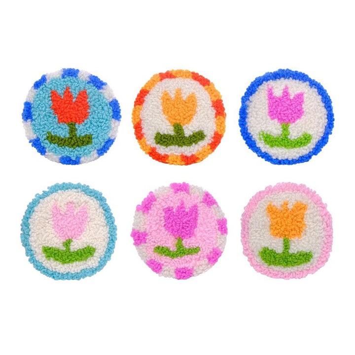 Color Tulips Punch Needle Coasters Kits 6 Pack