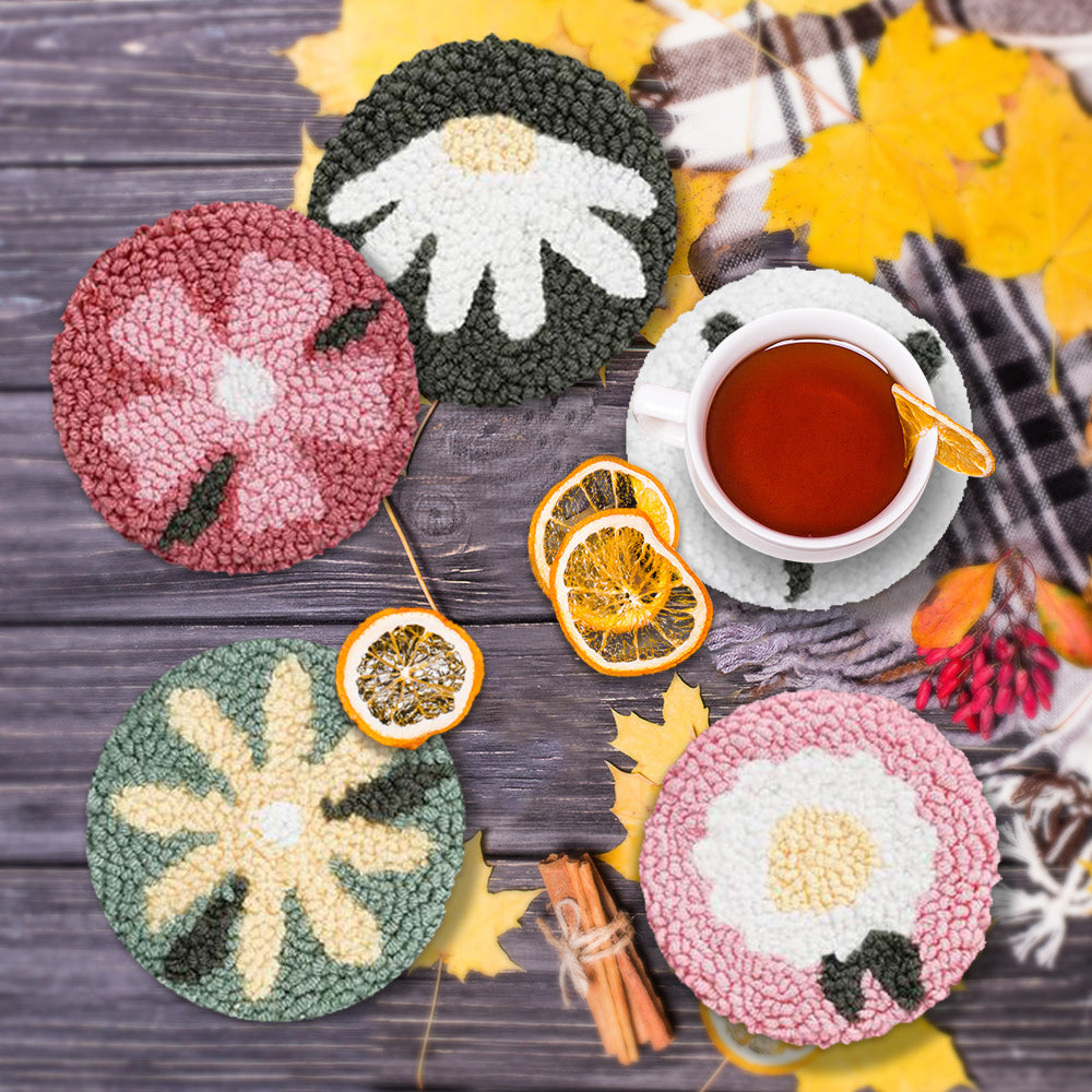 Different flowers Punch Needle Coasters Kits 6 Pack
