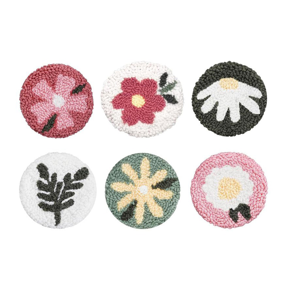 Different flowers Punch Needle Coasters Kits 6 Pack