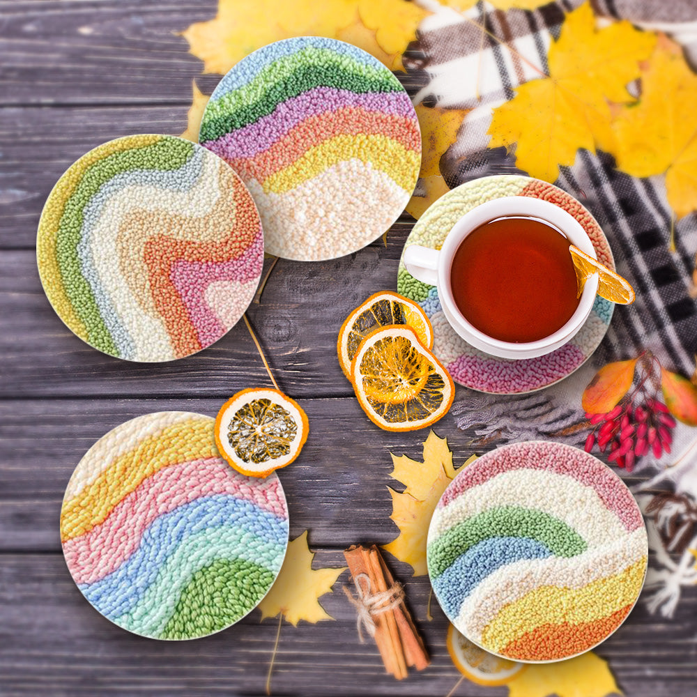 Rainbow Layers Punch Needle Coasters Kits 6 Pack