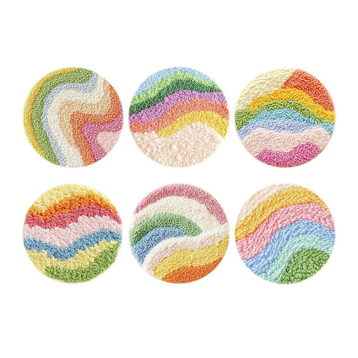 Rainbow Layers Punch Needle Coasters Kits 6 Pack
