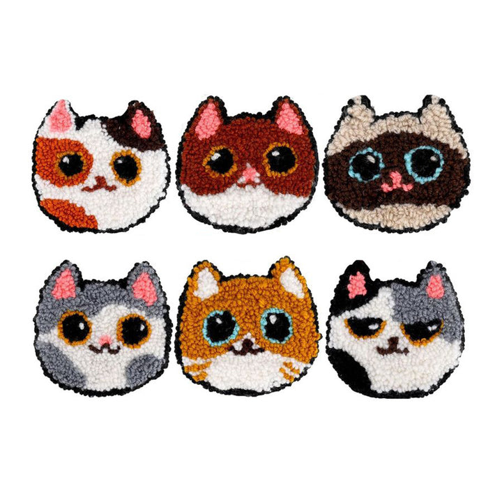 Kitty Punch Needle Coasters Kits 6 Pack