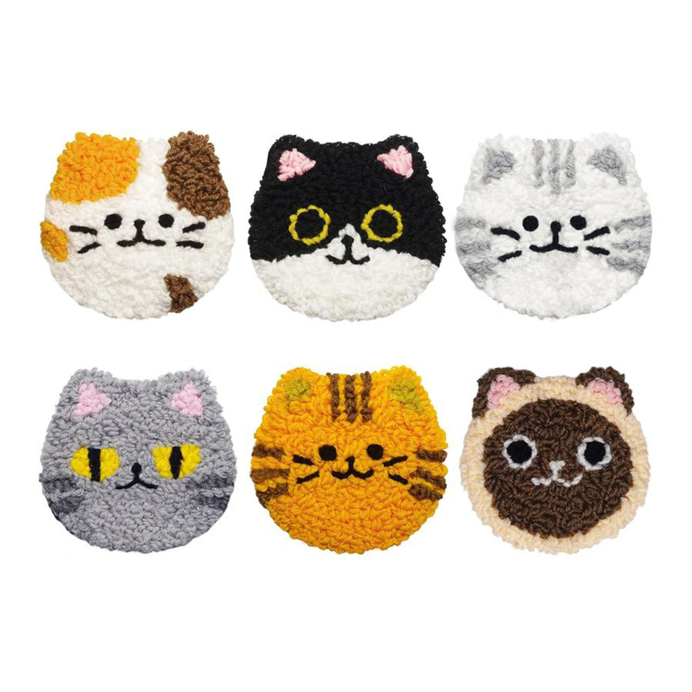 Cute Kitten Punch Needle Coasters Kits 6 Pack