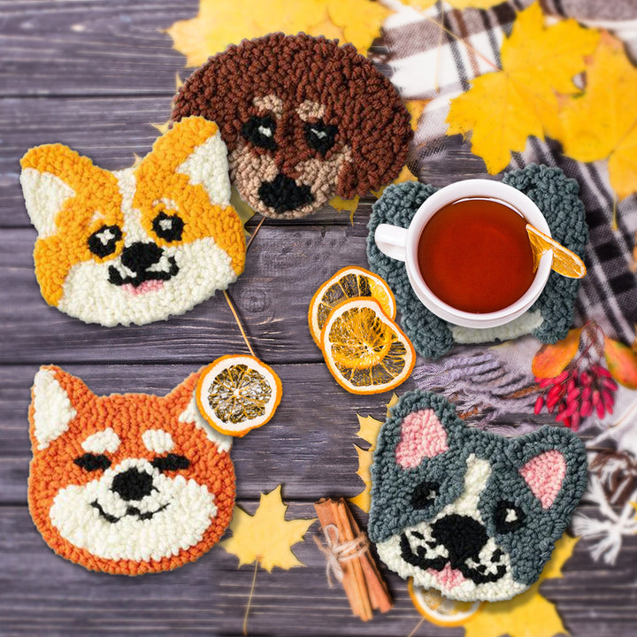 Various Dogs Punch Needle Coasters Kits 6 Pack
