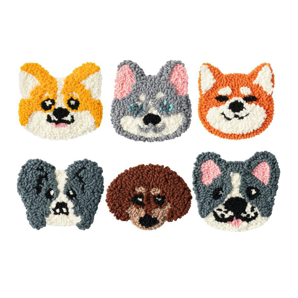 Various Dogs Punch Needle Coasters Kits 6 Pack