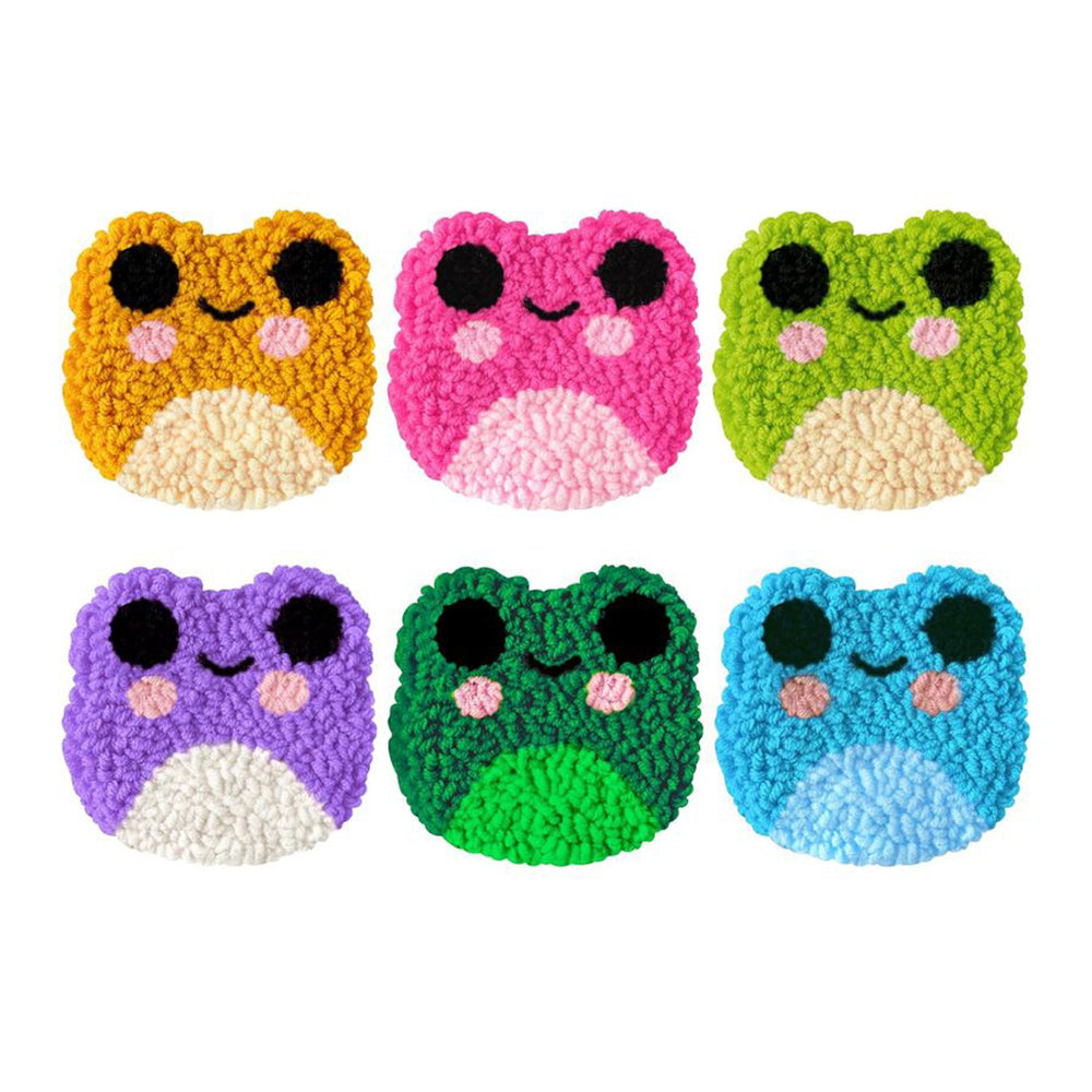 Colorful Frog Punch Needle Coasters Kits 6 Pack