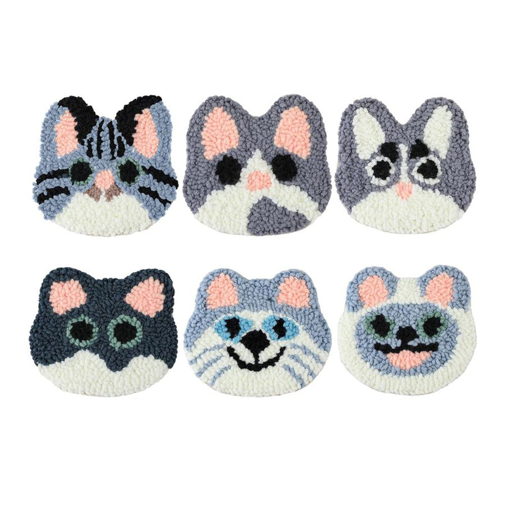 Cute Kitten Punch Needle Coasters Kits 6 Pack