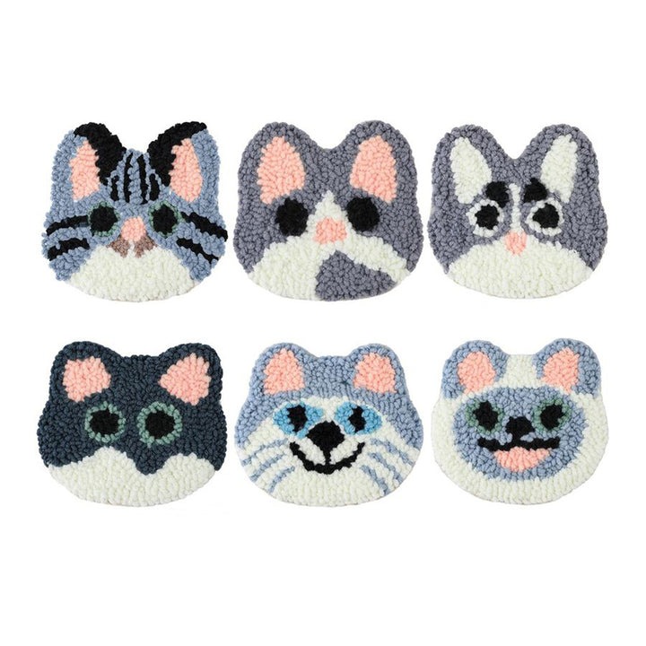 Cute Kitten Punch Needle Coasters Kits 6 Pack