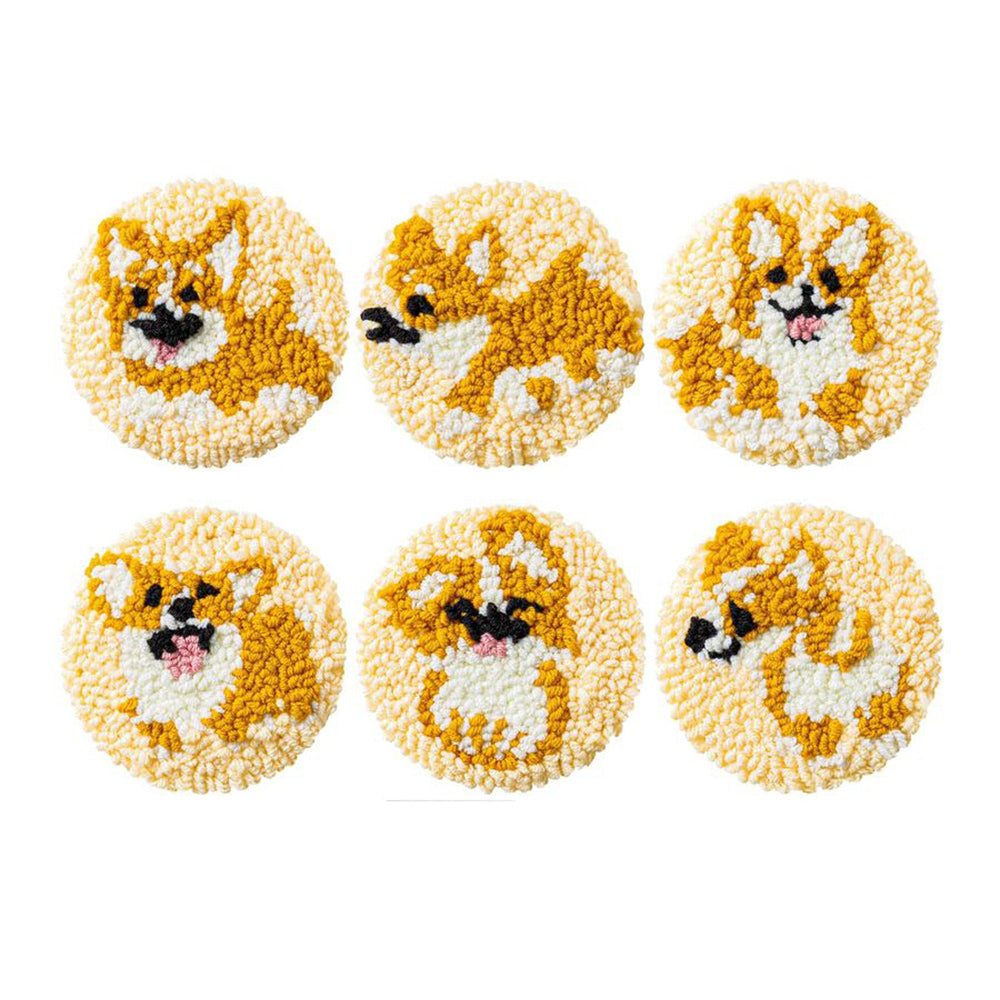 Happy Corgi Punch Needle Coasters Kits 6 Pack