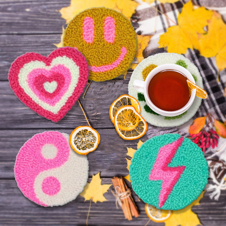 Novel Combination Punch Needle Coasters Kits 6 Pack