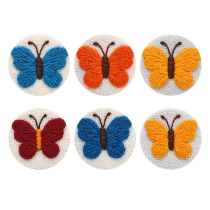 Color Butterfly Punch Needle Coasters Kits 6 Pack
