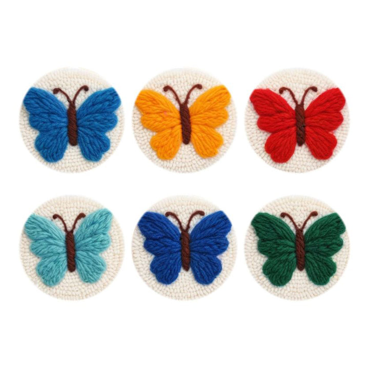 Colorful Butterflies Punch Needle Coasters Kits 6 Pack