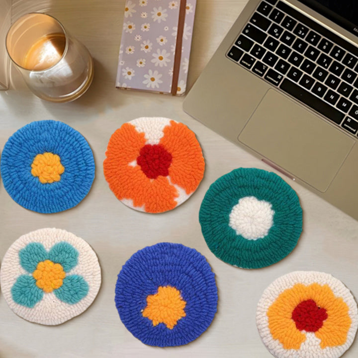 Blossom Punch Needle Coasters Kits 6 Pack