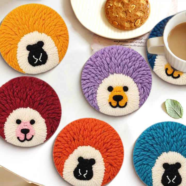 Hedgehog Punch Needle Coasters Kits 6 Pack