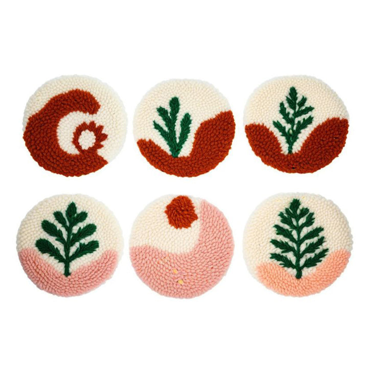 Green Leaf Punch Needle Coasters Kits 6 Pack