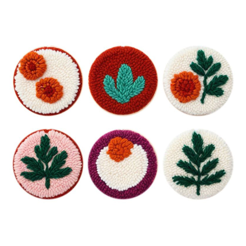 Leaves and Fruits Punch Needle Coasters Kits 6 Pack
