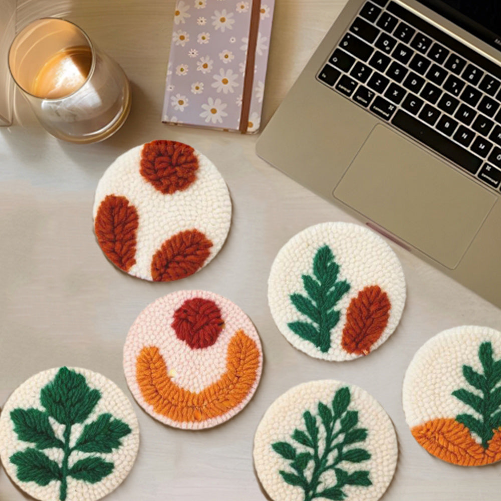 Foliage Punch Needle Coasters Kits 6 Pack