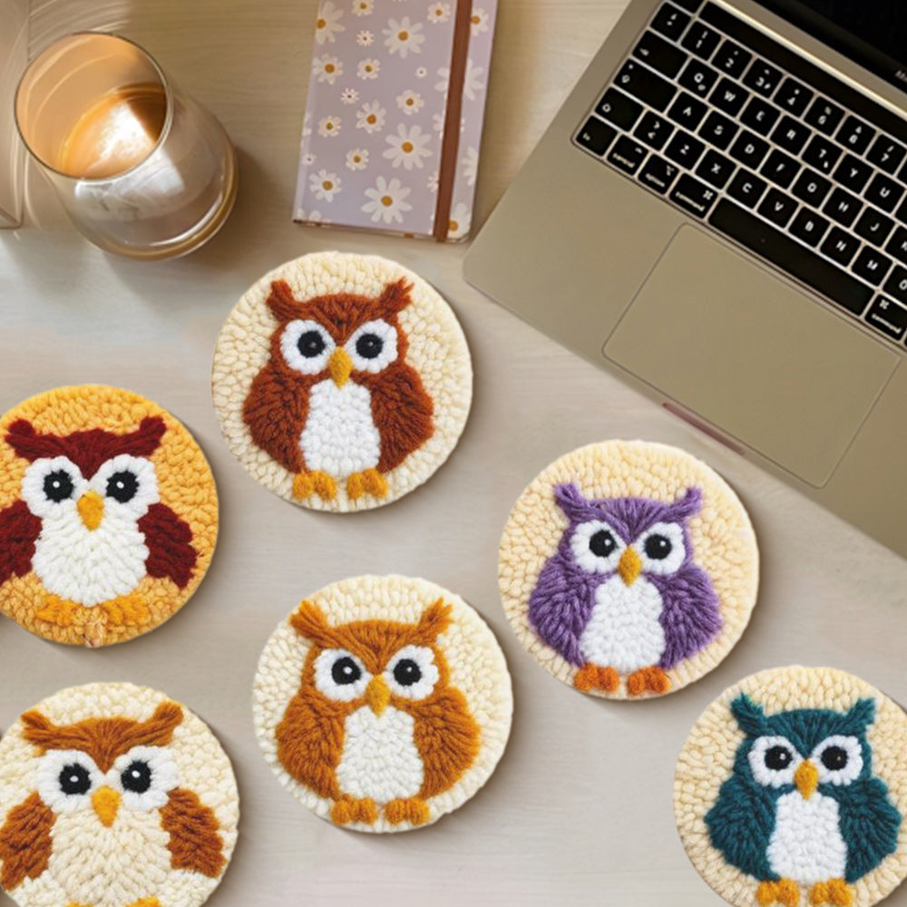 Owl Punch Needle Coasters Kits 6 Pack