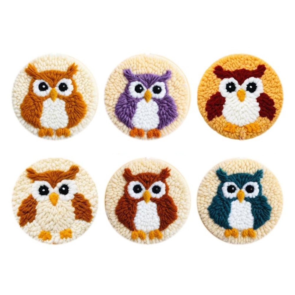 Owl Punch Needle Coasters Kits 6 Pack