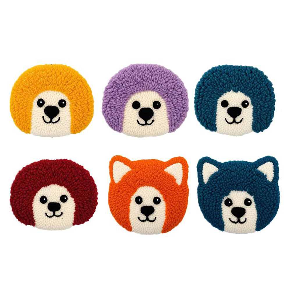 Animal Face Punch Needle Coasters Kits 6 Pack