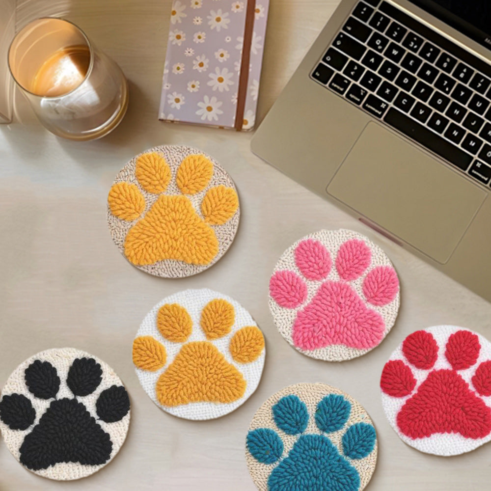 Paw Pads Punch Needle Coasters Kits 6 Pack