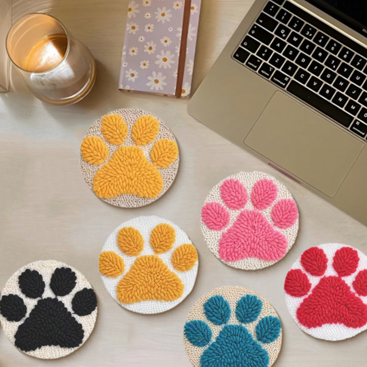 Paw Pads Punch Needle Coasters Kits 6 Pack
